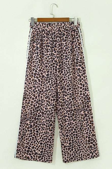 Leopard Side Stripe Wide Leg Pants