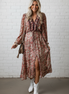Floral Frilled V-Neck Split Front Tiered Midi Dress