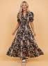 Floral V-Neck Pleated Tiered Maxi Dress