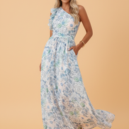 Floral Ruffle One Shoulder Maxi Dress