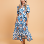 Floral Boho Puff Sleeve Ruffle Hem Midi Dress