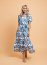 Floral Boho Puff Sleeve Ruffle Hem Midi Dress