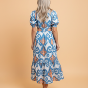Floral Boho Puff Sleeve Ruffle Hem Midi Dress