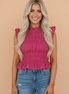 Gingham Shirred Ruffle Trim Tank Top