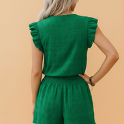 Solid Textured Square Neck Top & Shorts Set