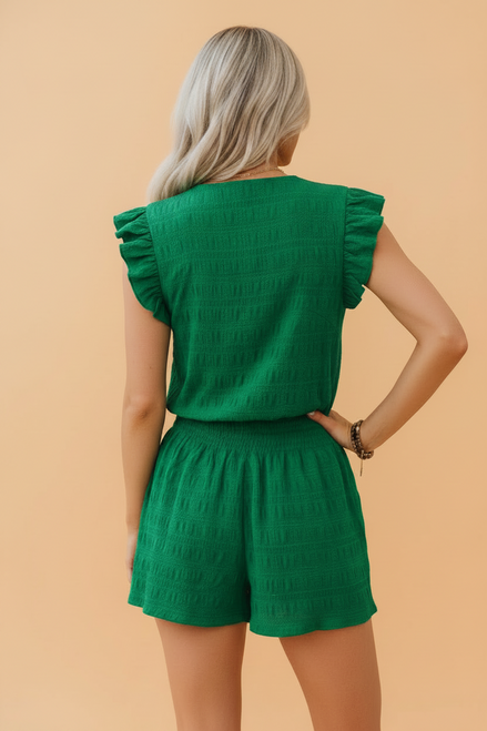 Solid Textured Square Neck Top & Shorts Set