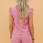 Solid Textured Square Neck Top & Shorts Set