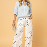 Polka Dot Denim Scalloped Patch Pocket Pants