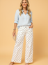Polka Dot Denim Scalloped Patch Pocket Pants
