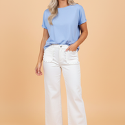 Solid Denim Scalloped Patch Pocket Shift Jeans