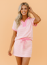 Stripe Colorblock Polo Tee & Drawstring Skort Set