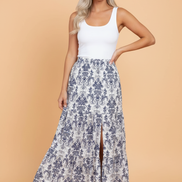 Boho Floral Tiered Maxi Skirt Split