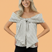 Polka Dot Off Shoulder Bow Knot Sleeve Blouse