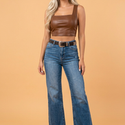 Denim High Waist Frayed Hem Flare Jeans