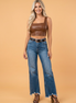 Denim High Waist Frayed Hem Flare Jeans