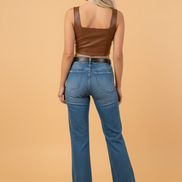 Denim High Waist Frayed Hem Flare Jeans