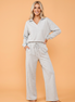 Solid V-Neck Top & High Waist Pants Set