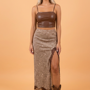 Western Cheetah Lace Trim Split Maxi Skirt