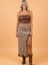 Western Cheetah Lace Trim Split Maxi Skirt