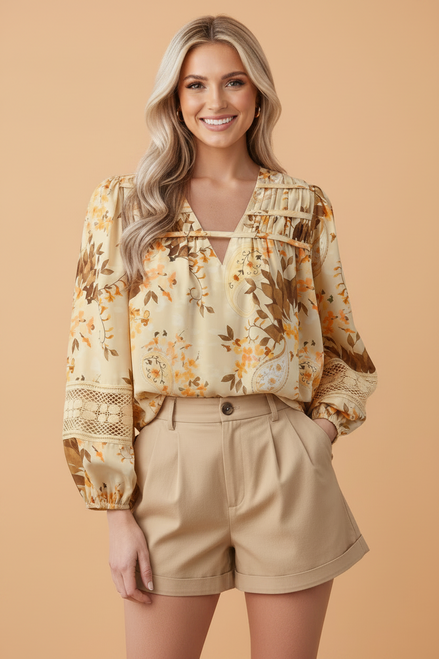 Floral Long Sleeve V-Neck Blouse