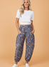 Floral Denim Elastic Waist Pocketed Barrel Jeans