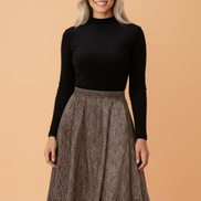 Solid Textured Pleated Midi Skirt