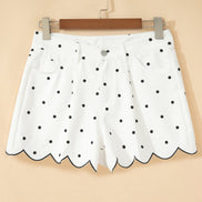 Polka Dot Denim Embroidered Scallop Hem Shorts
