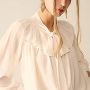 Beige Chiffon Blouse With Bow Detail