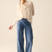 Beige Chiffon Blouse With Bow Detail