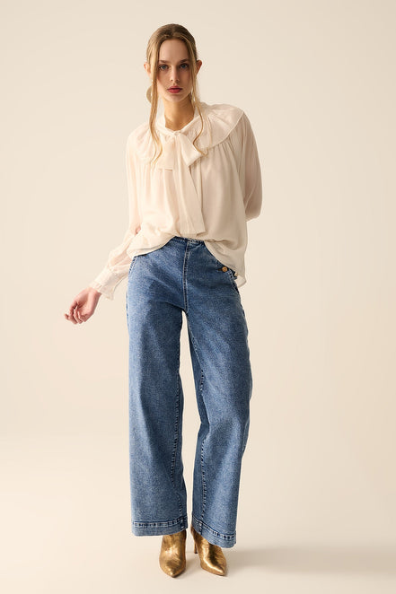 Beige Chiffon Blouse With Bow Detail