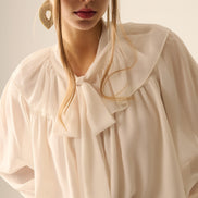 Beige Chiffon Blouse With Bow Detail