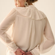 Beige Chiffon Blouse With Bow Detail