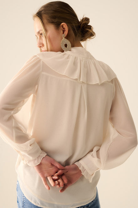 Beige Chiffon Blouse With Bow Detail