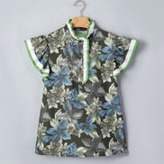 Floral Ruffle Short Sleeve Half Buttoned Blouse