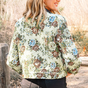 Floral Zip-Up Contrast Collared Jacket