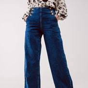 Button Front Jean in Mid Blue