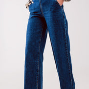 Button Front Jean in Mid Blue