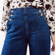 Button Front Jean in Mid Blue
