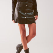 Button Through Mini Skirt in Black