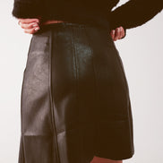 Button Through Mini Skirt in Black