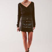 Button Through Mini Skirt in Black