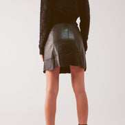 Button Through Mini Skirt in Black