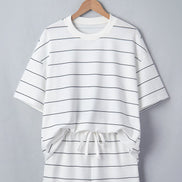 Stripe Short Sleeve Tee & Drawstring Shorts Set