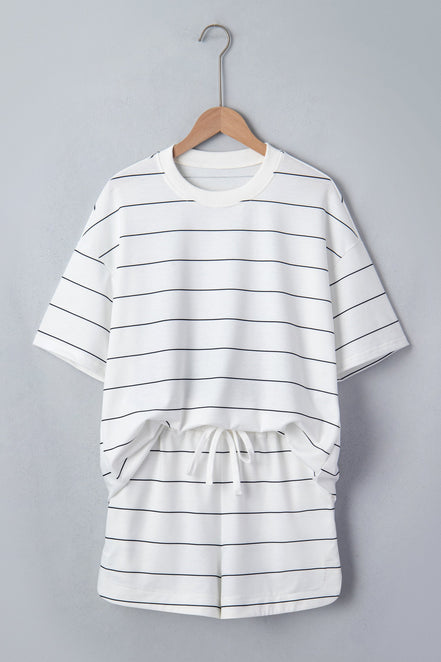 Stripe Short Sleeve Tee & Drawstring Shorts Set