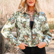 Floral Zip-Up Contrast Collared Jacket