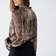 Chiffon Blouse in Brown Leopard Print