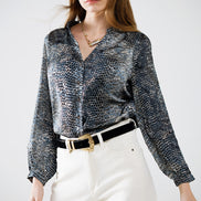 Chiffon Blouse in Grey Leopard Print