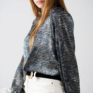 Chiffon Blouse in Grey Leopard Print