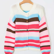 Stripe Colorblock Long Sleeve Drop Shoulder Cardigan