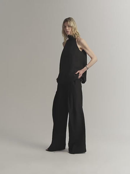 Mulberry Silk High Collar A-Line Sleeveless Top